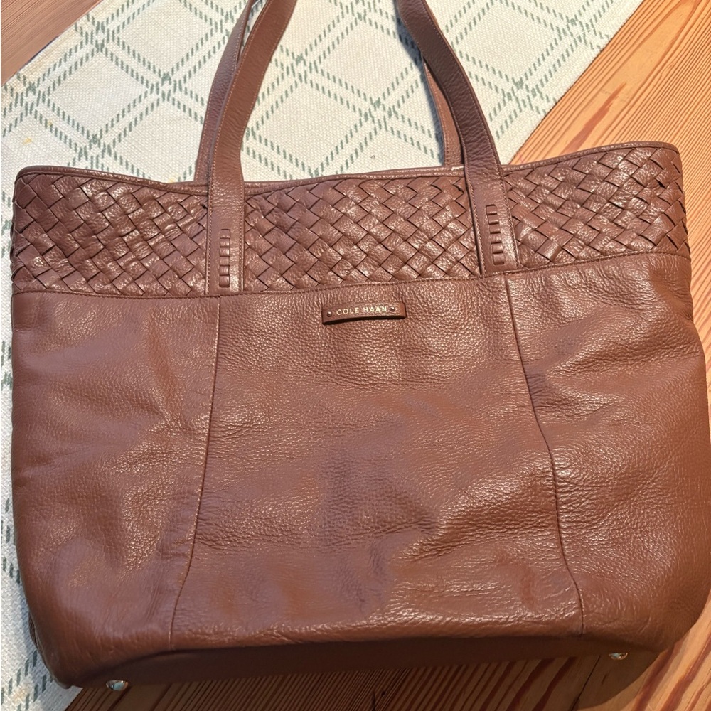 Cole Haan Woven Accent Tan Leather Tote